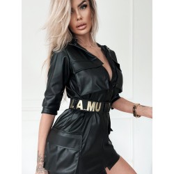 Sukienka z Ekoskóry Czarna Elegancka Rozm. S/1